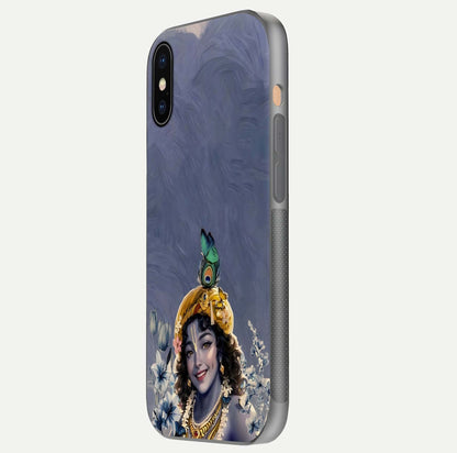 Lord Krishna Glass Case for iPhone Xs Max side-angle image emphasizing premium reflection and sacred motif