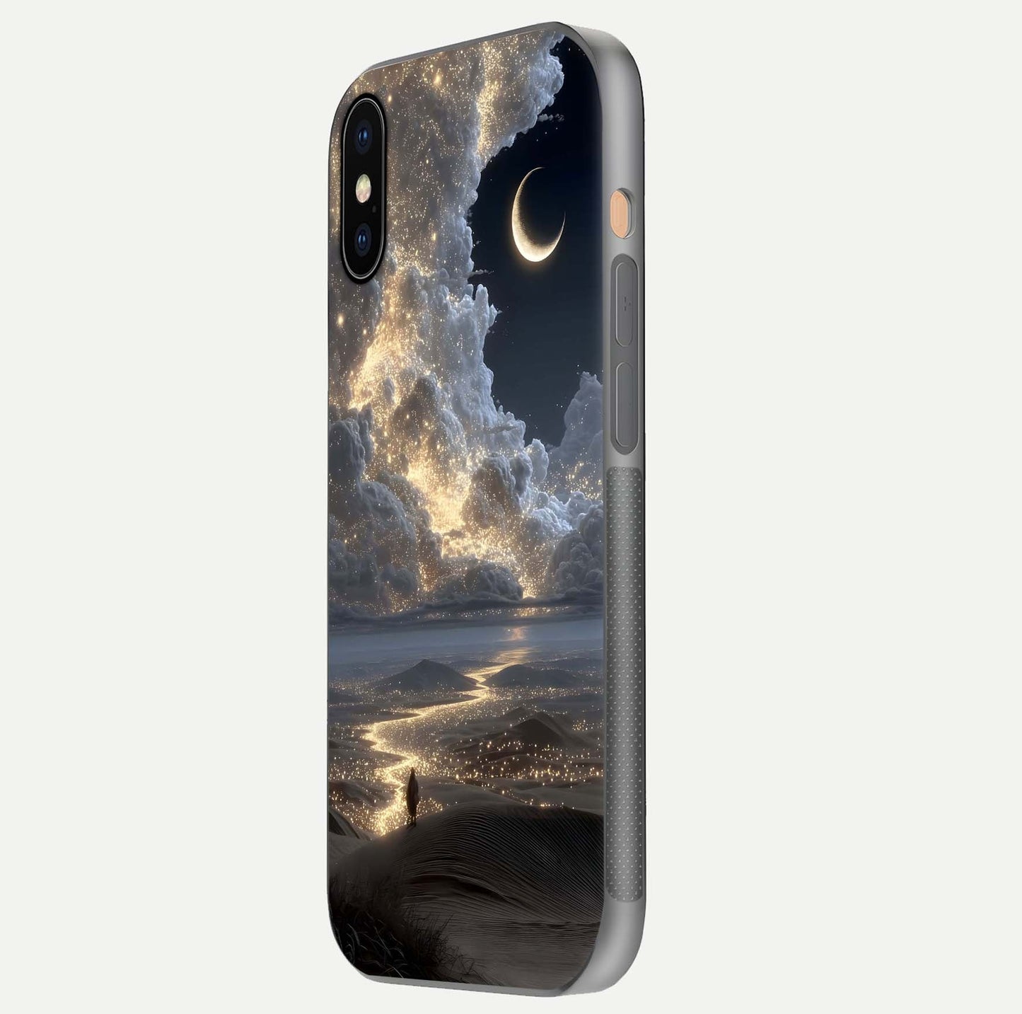 Moonlight Spark Path Glass Case for iPhone Xs Max side-angle image showing reflection and moonlit detail