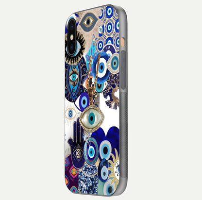 Mystic Charm Eye Glass Case for iPhone Xs Max side-angle image showing HD reflection and sacred tone
