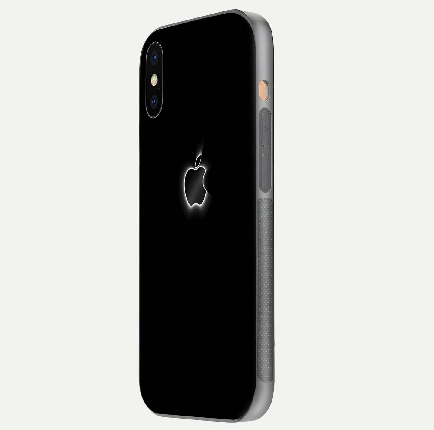 Neon Apple Glow Glass Case for iPhone Xs Max side-angle image showing light reflection and glow effect