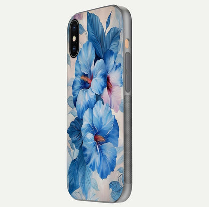 Ocean Hibiscus Grace Glass Case for iPhone Xs Max side-angle image showing smooth texture and hibiscus details