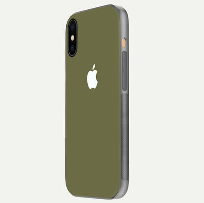 Olive Matte Essence Glass Case for iPhone Xs Max side-angle image showing soft hue and elegant smooth surface
