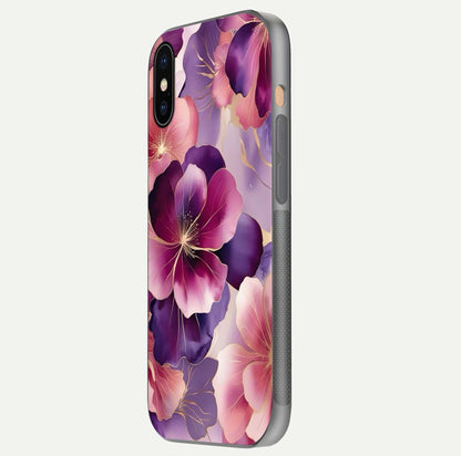 Pink Bouquet Florals Glass Case for iPhone Xs Max side-angle image showing floral texture and reflection clarity
