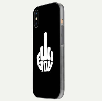 Rebel Mode On Glass Case for iPhone Xs Max side-angle image showing reflection, edge detail, and text clarity