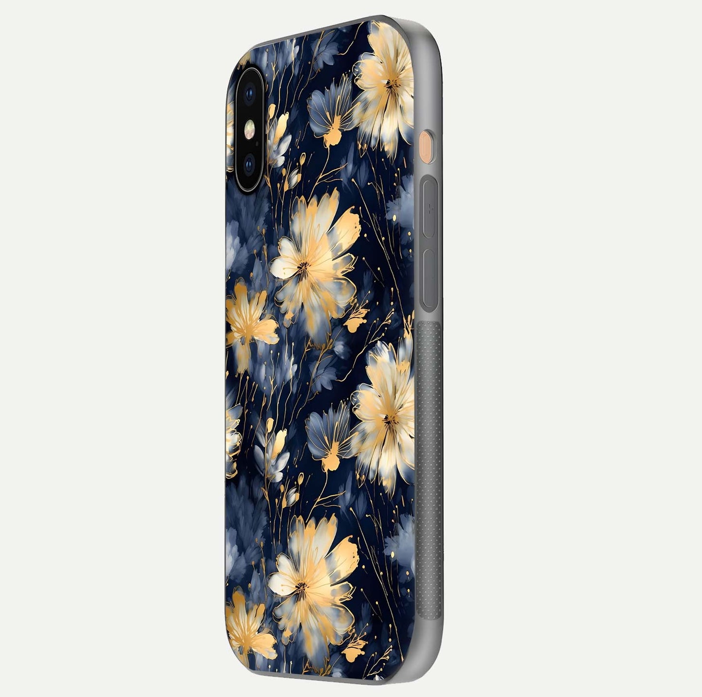 Royal Petal Dream Glass Case for iPhone Xs Max side-angle image showing smooth edges and royal bloom details
