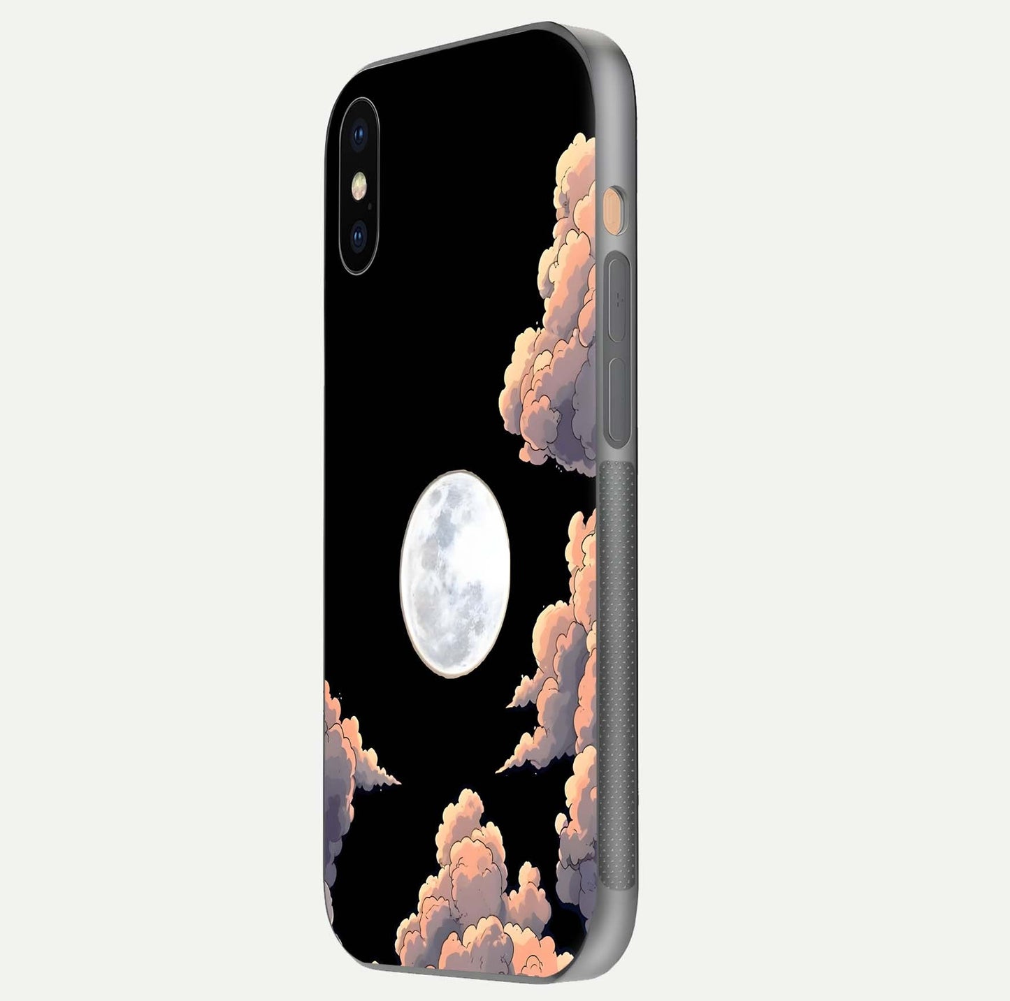Shade Cloud Moon Glass Case for iPhone Xs Max side-angle image showing reflection and night-sky detail