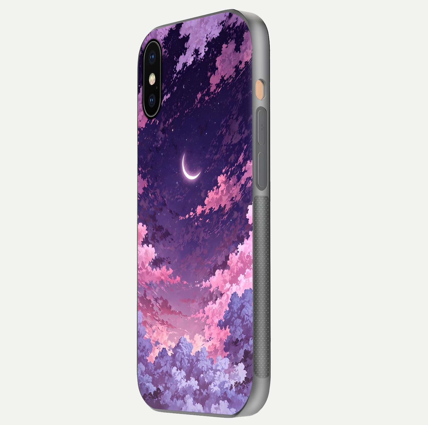 Sky Drift Clouds Glass Case for iPhone Xs Max side-angle image showing reflection, blue tones, and soft gradient