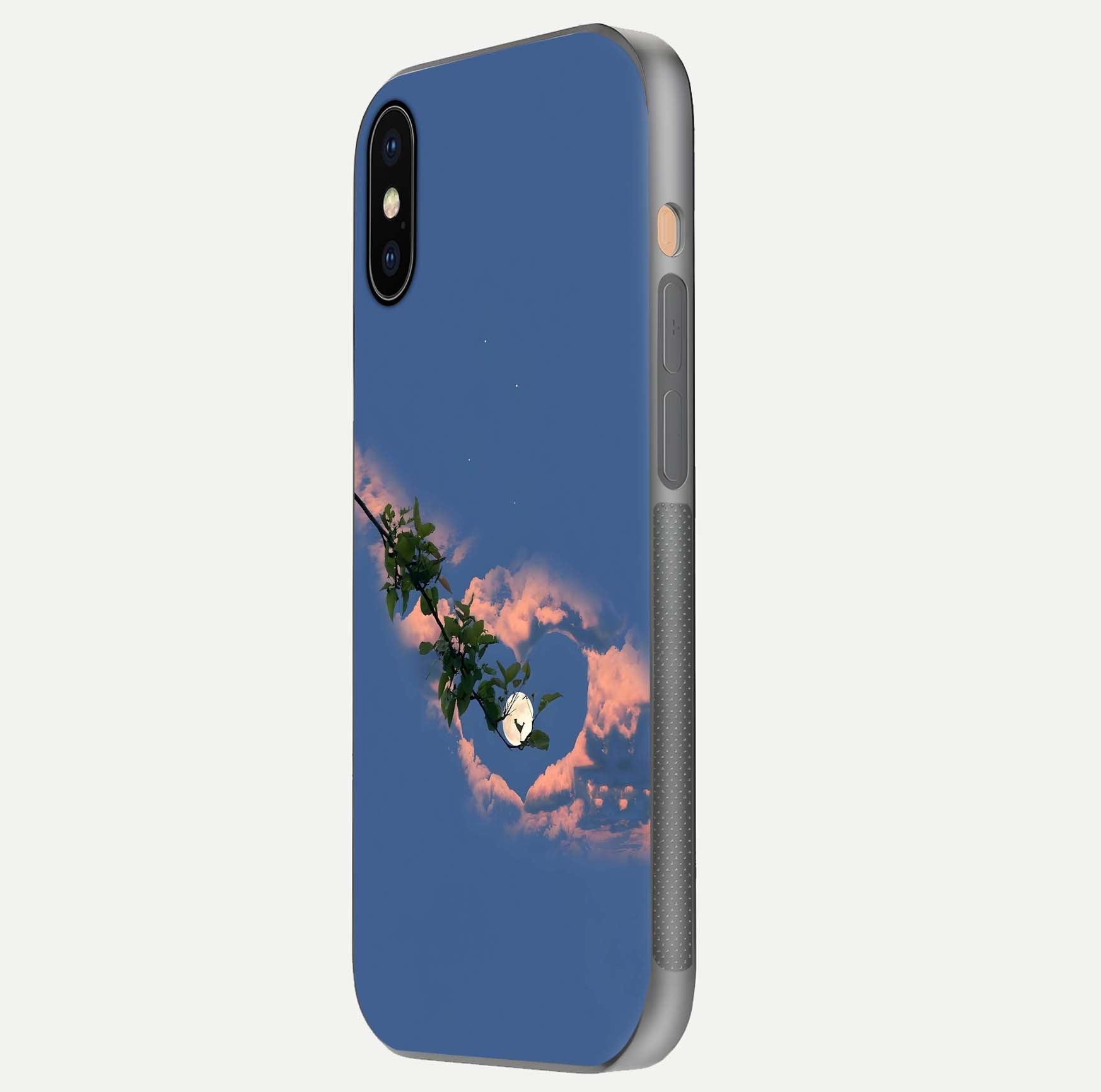 Sky Under Tree Glass Case for iPhone Xs Max side-angle image showing shine, edge texture, and scenic detail