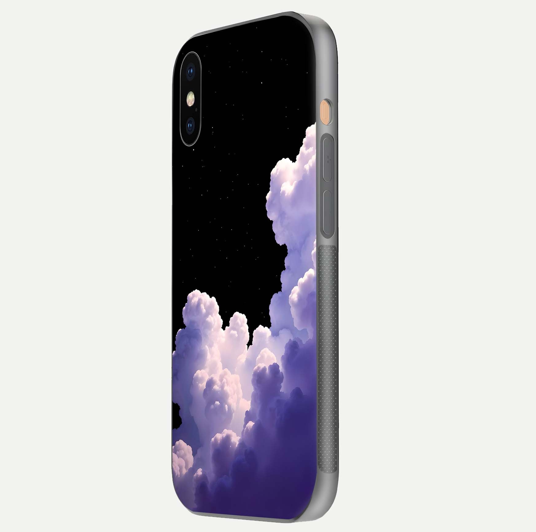 Starlit Night Whispers Glass Case for iPhone Xs Max side-angle image showing reflection and night pattern shine