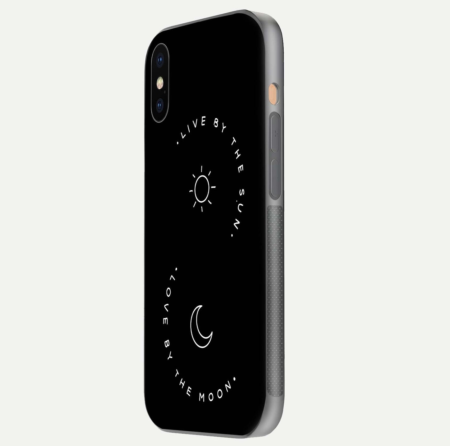 Sun Moon Balance Glass Case for iPhone Xs Max side-angle image showing reflection and celestial detailing
