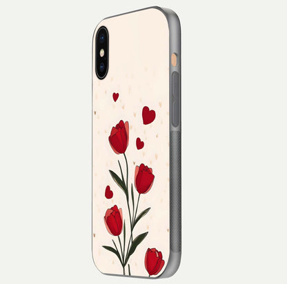 Tulip With Heart Glass Case for iPhone Xs Max side-angle image showing floral reflection and subtle gradient