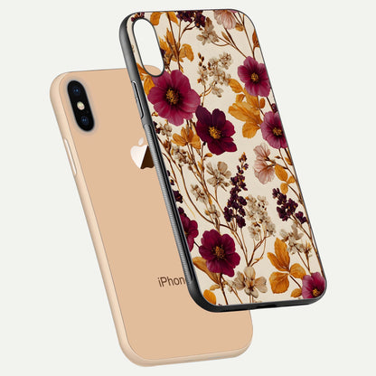 Autumn Wine Bloom Glass Case for iPhone 16 Pro floating mockup with premium floral gradient and protection edge
