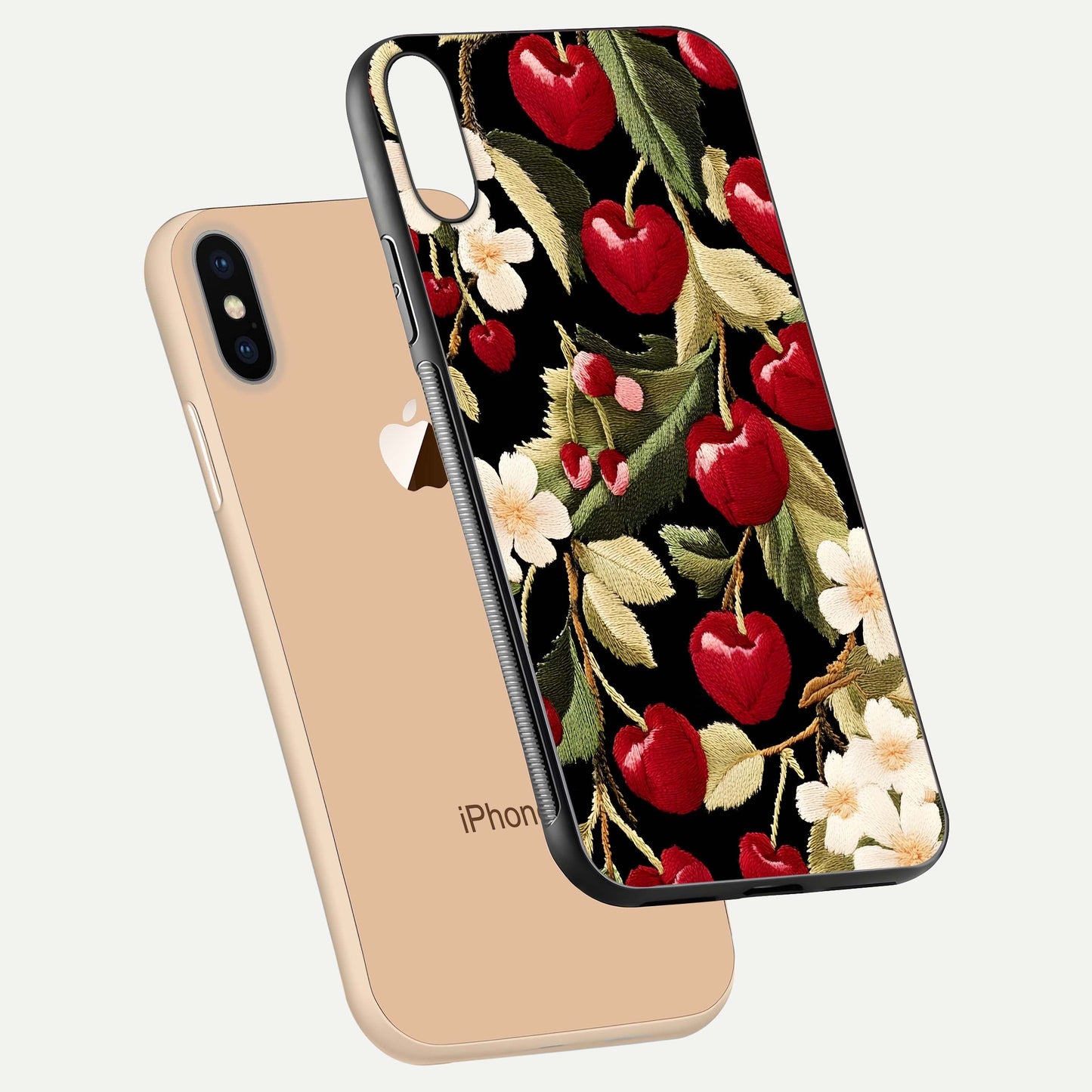 Bloom Thread Art Glass Case for iPhone Xs Max floating mockup showing premium reflection and stitched art vibe