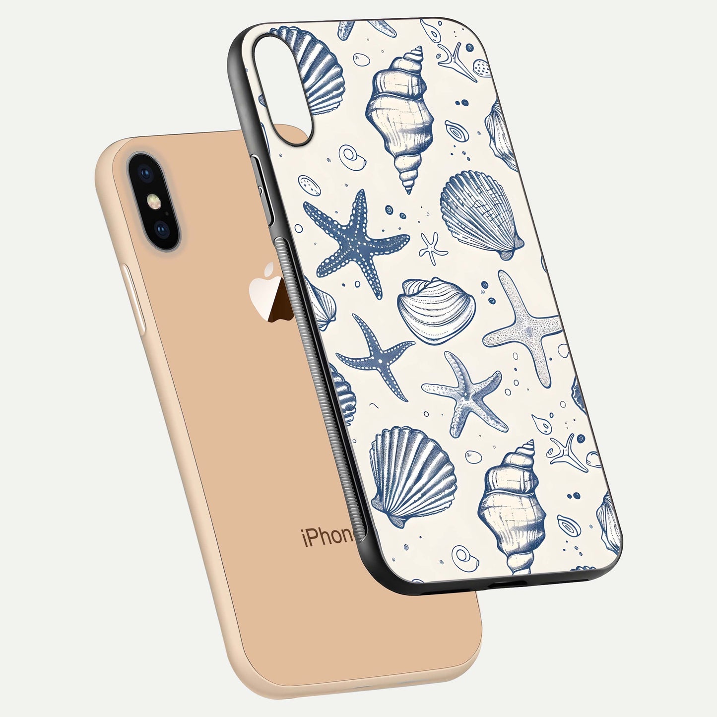 Blue Ocean Outline Glass Case for iPhone Xs Max floating mockup displaying marine-inspired aesthetic and smooth surface