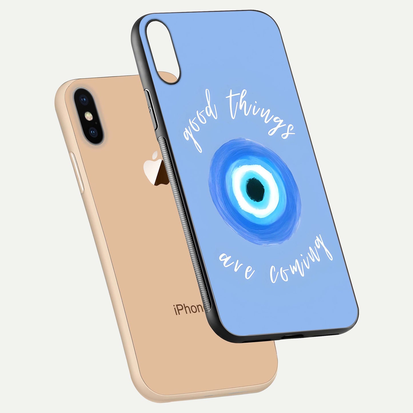 Bright Future Ahead Glass Case for iPhone Xs Max floating mockup showing sleek design and positive quote print