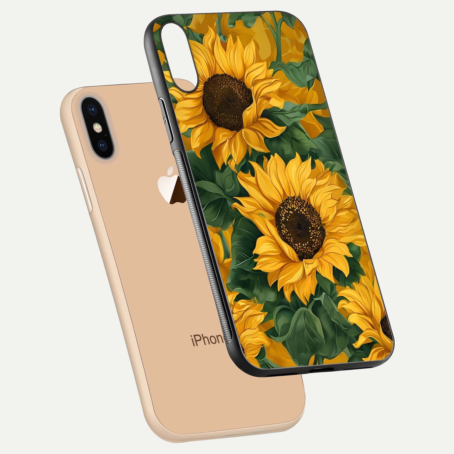 Bright Sunflower Bloom Glass Case for iPhone Xs Max floating mockup capturing vibrant tones and gloss surface