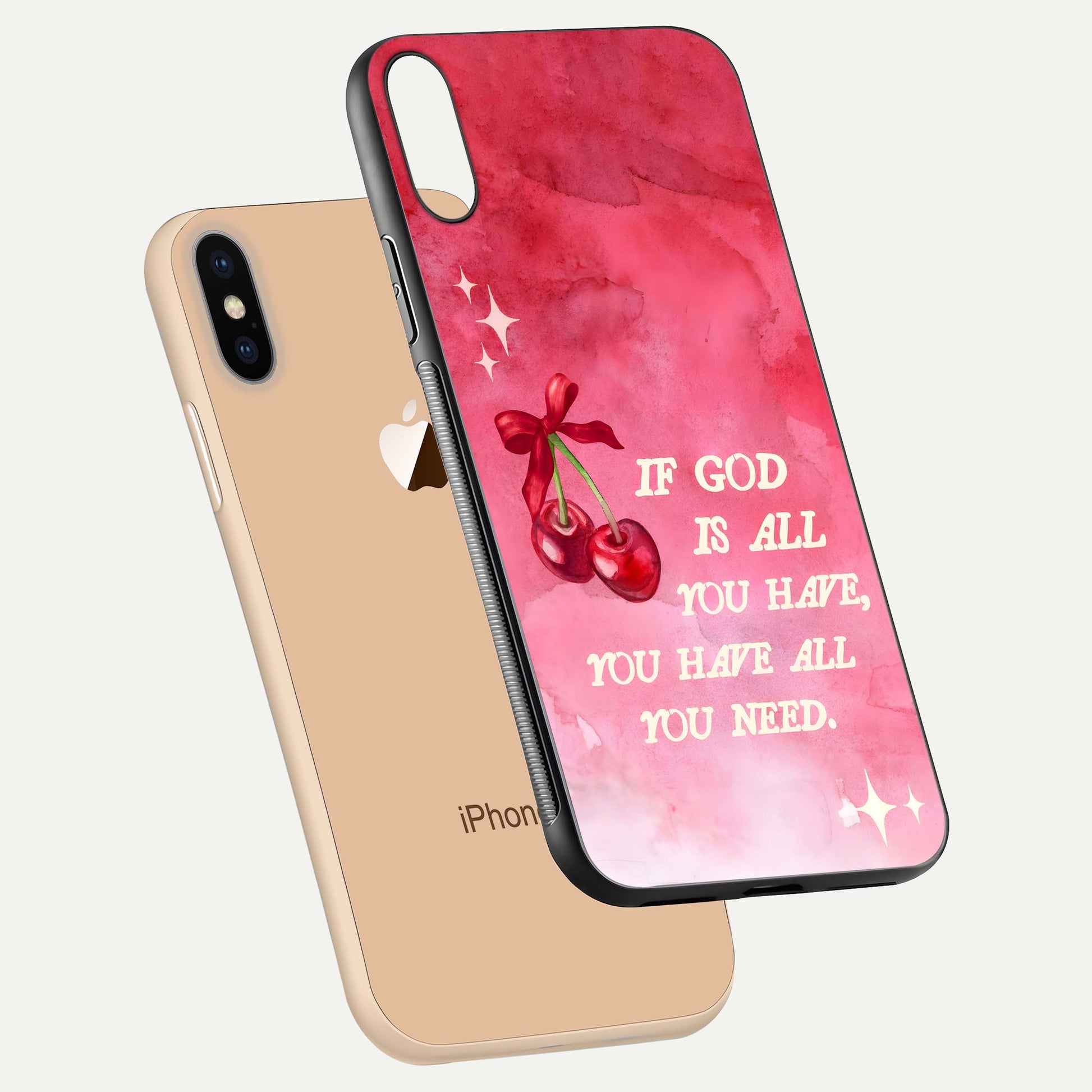 Cherry Quote Glass Case for iPhone Xs Max floating mockup capturing shine texture and clear typography