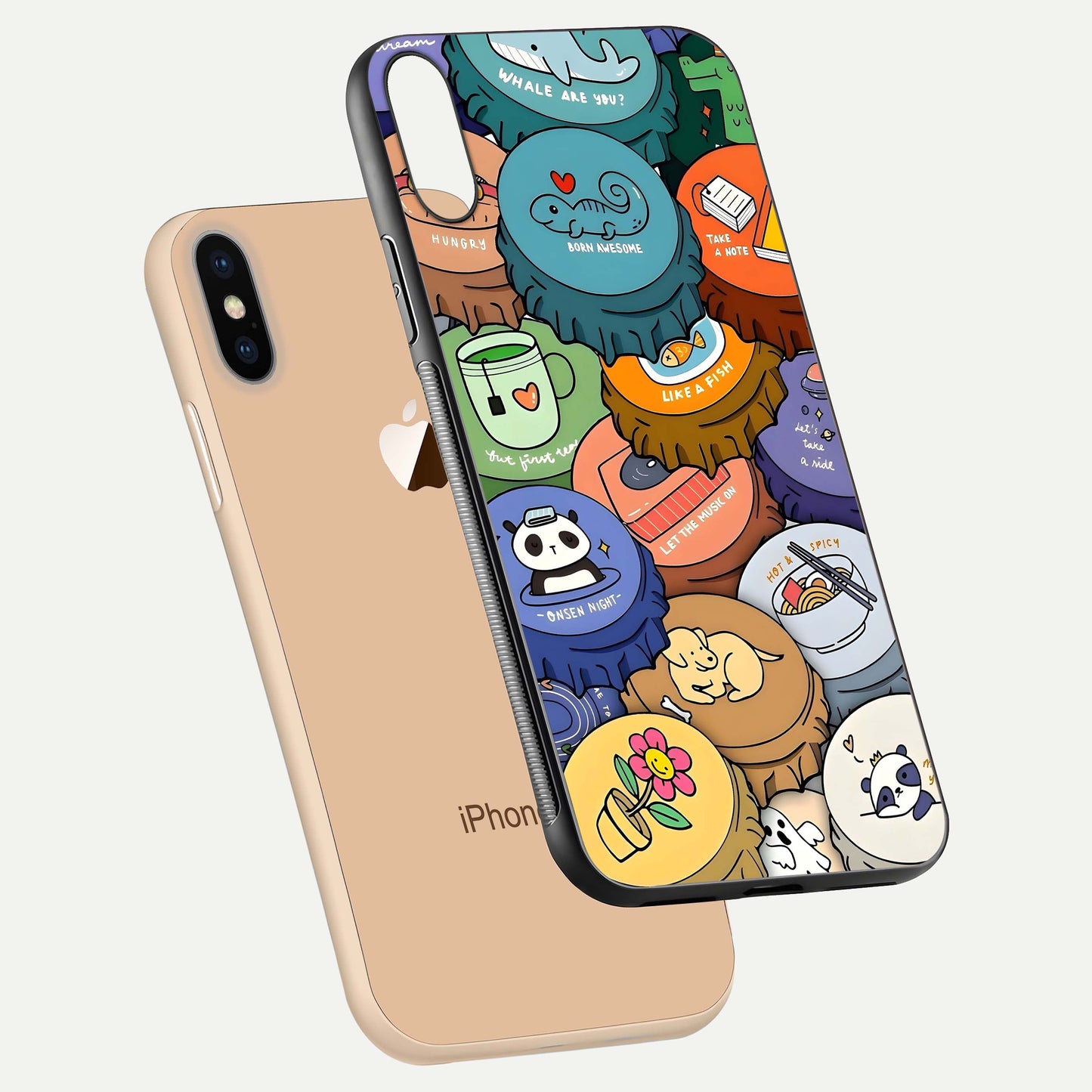 Coins Patterns Glass Case for iPhone Xs Max floating mockup showing reflection depth and smooth tone