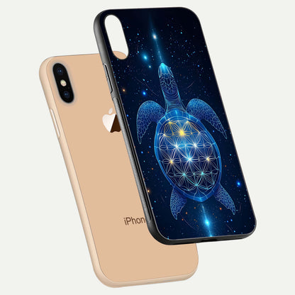 Crimson Blue Turtle Glass Case for iPhone Xs Max floating mockup showing reflection polish and deep hues