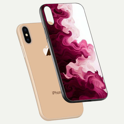 Crimson Wave Flow Glass Case for iPhone Xs Max floating mockup showing gloss shine and smooth edge