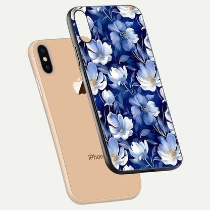 Cute Floral Patterns Glass Case for iPhone Xs Max floating mockup showing shine depth and design clarity