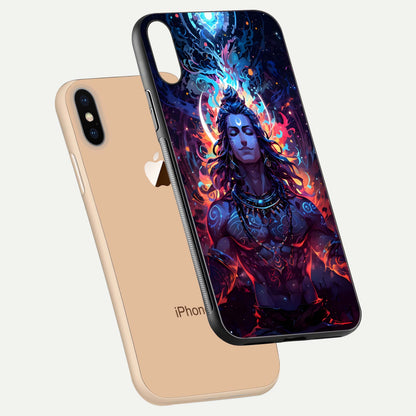 Divine Fire Shiv Glass Case for iPhone Xs Max floating mockup showing glow texture and gloss finish