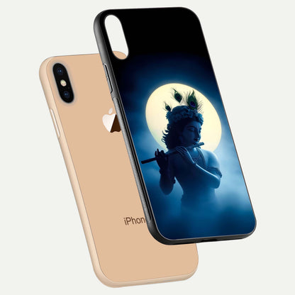 Divine Moon Flute Glass Case for iPhone Xs Max floating mockup showing HD gloss and luminous texture