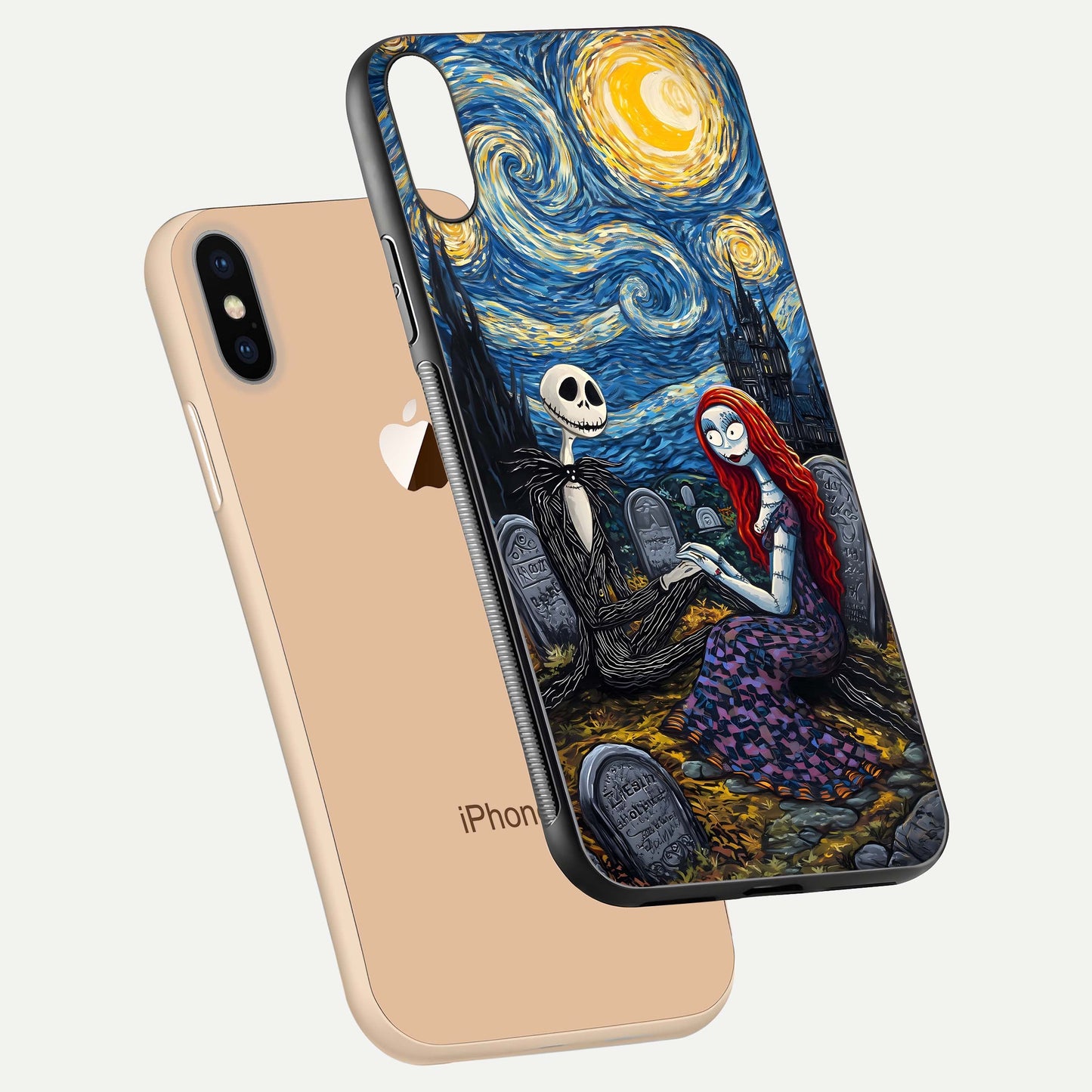 Eternal Night Love Glass Case for iPhone Xs Max floating mockup showing gloss brightness and romantic vibe
