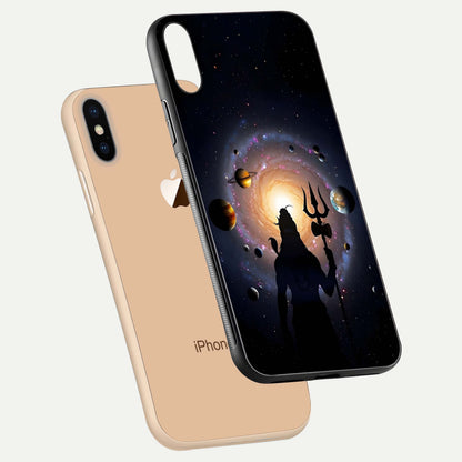 Galactic Shiva Vision Glass Case for iPhone Xs Max floating dual-view mockup displaying vibrant cosmic colors and smooth gloss texture