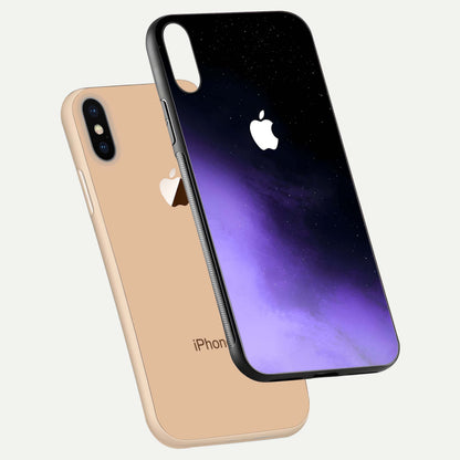 Galaxy Apple Aura Glass Case for iPhone Xs Max floating dual-view mockup highlighting HD gloss and deep space color blend