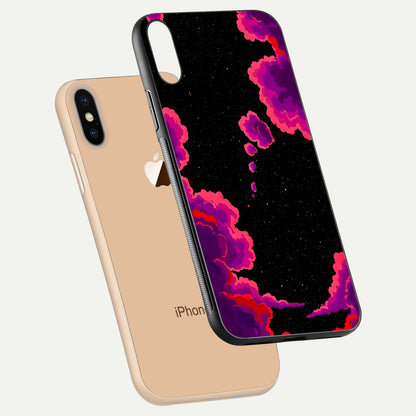 Galaxy Dream Frame Glass Case for iPhone Xs Max floating dual-view mockup showing vibrant gloss and space-themed tones