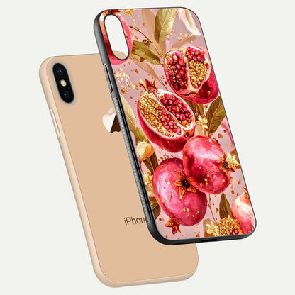 Golden Bloom Glow Glass Case for iPhone Xs Max floating dual-view mockup showing glossy shine and golden shimmer