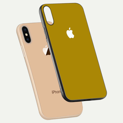 Golden Luxe Aura Glass Case for iPhone Xs Max floating dual-view mockup showing glossy texture and elegant gold gradient