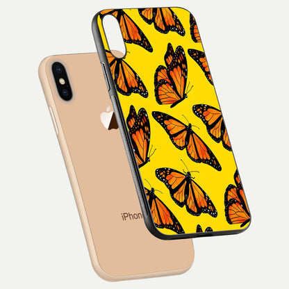 Golden Wing Flight Glass Case for iPhone Xs Max floating dual-view mockup showing gloss reflection and luxury tone