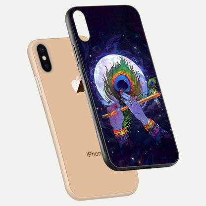 Krishna Hands Art Glass Case for iPhone Xs Max floating dual-view mockup showing premium gloss reflection