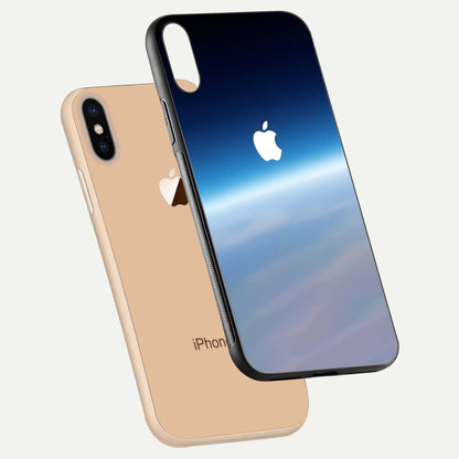Minimal Apple Sky Glass Case for iPhone Xs Max floating dual-view mockup showing HD gloss and Apple design
