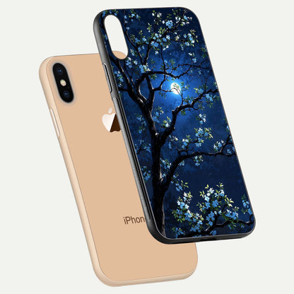 Mystic Floral Night Glass Case for iPhone Xs Max floating dual-view mockup displaying shine and rich color depth