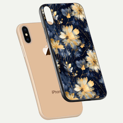 Royal Petal Dream Glass Case for iPhone Xs Max floating dual-view mockup displaying gloss reflection and tone contrast