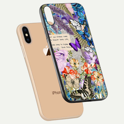 Storm Path Bloom Glass Case for iPhone Xs Max floating dual-view mockup displaying gloss and pattern depth