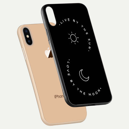 Sun Moon Balance Glass Case for iPhone Xs Max floating dual-view mockup displaying gloss surface and edge clarity