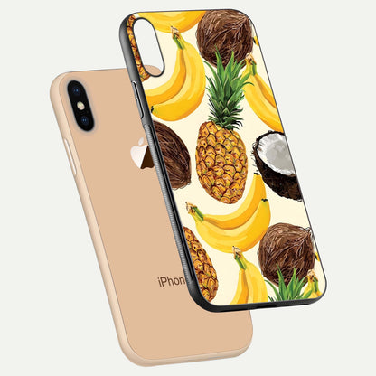 Tropical Fruit Mood Glass Case for iPhone Xs Max floating dual-view mockup displaying gloss and vibrant colors