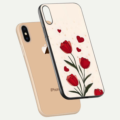 Tulip With Heart Glass Case for iPhone Xs Max floating dual-view mockup displaying gloss texture and shine