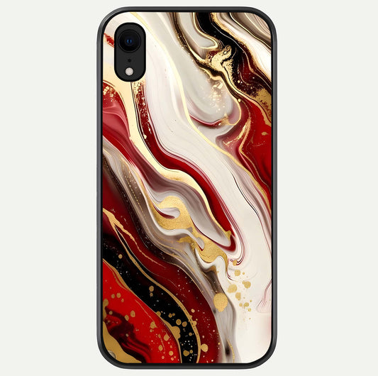 Red & White Marble Glass Case For iPhone Xr