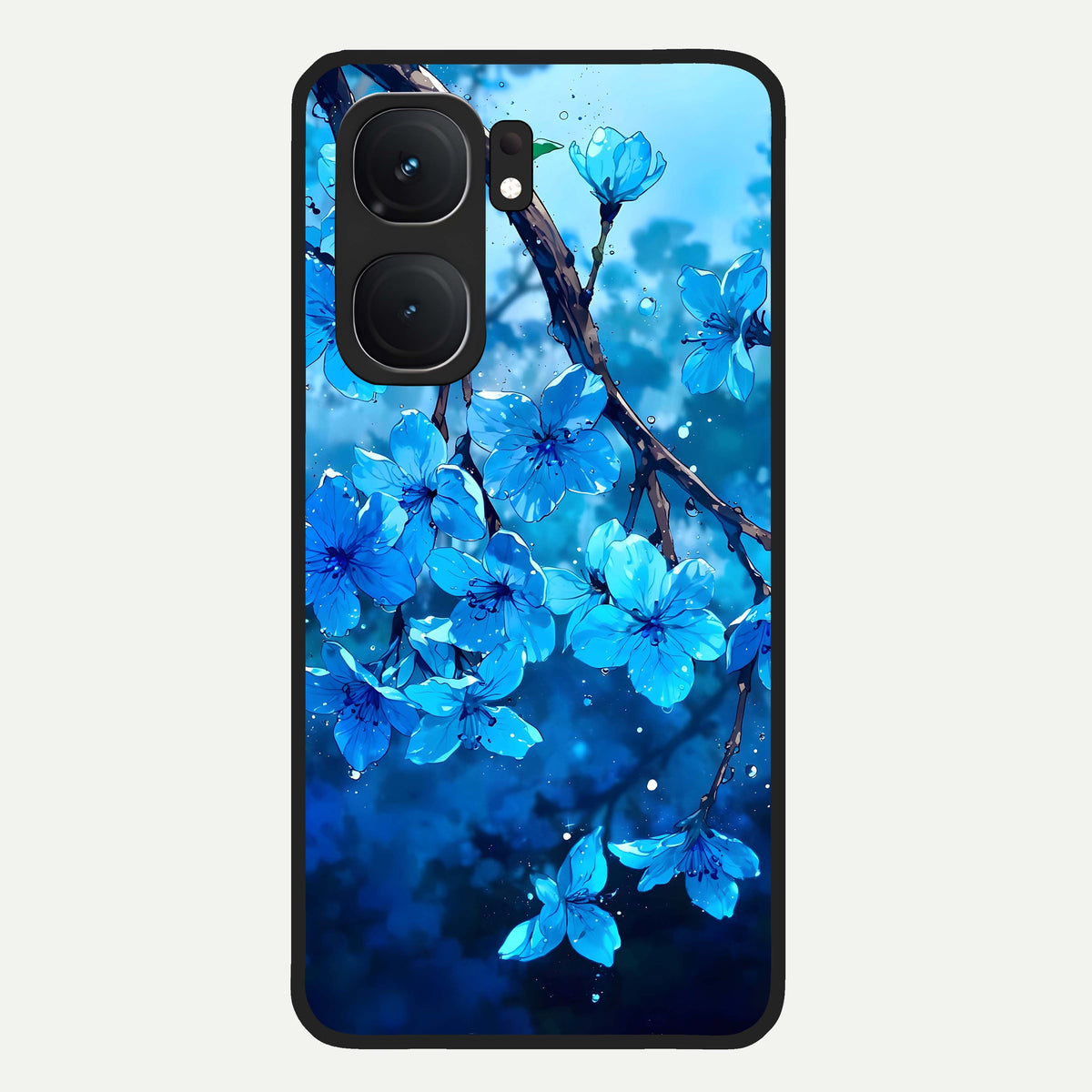  Blue Blossoms Branch Glass Case For iQOO Neo 9 Pro back cover – full design glossy printed glass finish