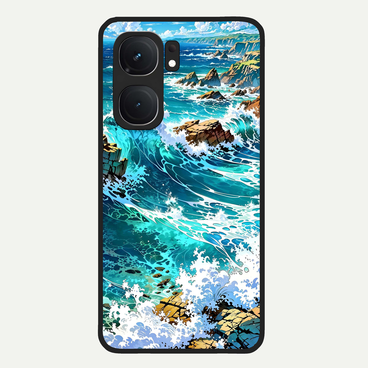  Coastal Blue Waves Glass Case For iQOO Neo 9 Pro back cover – full design glossy printed glass finish