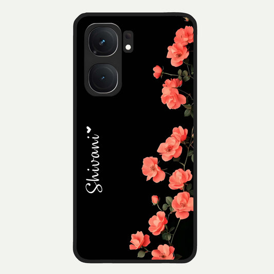  Crimson Bloom Grace Custom Name Glass Case For iQOO Neo 9 Pro back cover – full design glossy printed glass finish