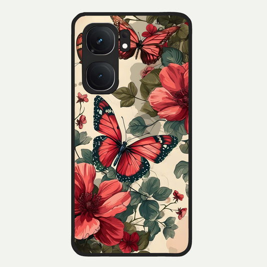 Crimson Butterfly Garden Glass Case For iQOO Neo 9 Pro back cover – full design glossy printed glass finish