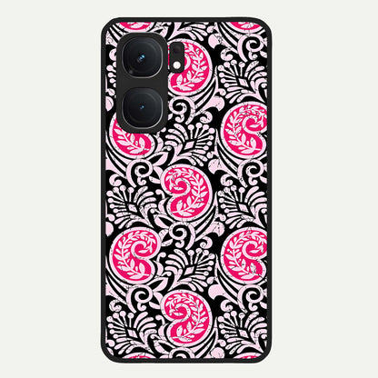  Crimson Paisley Charm Glass Case For iQOO Neo 9 Pro back cover – full design glossy printed glass finish