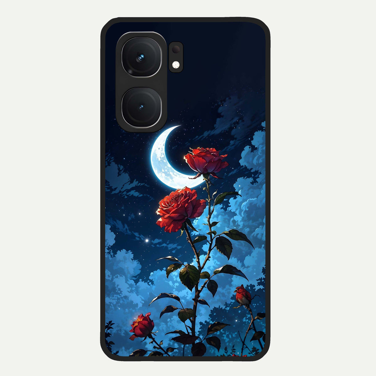  Crimson Rose Moon Glass Case For iQOO Neo 9 Pro back cover – full design glossy printed glass finish