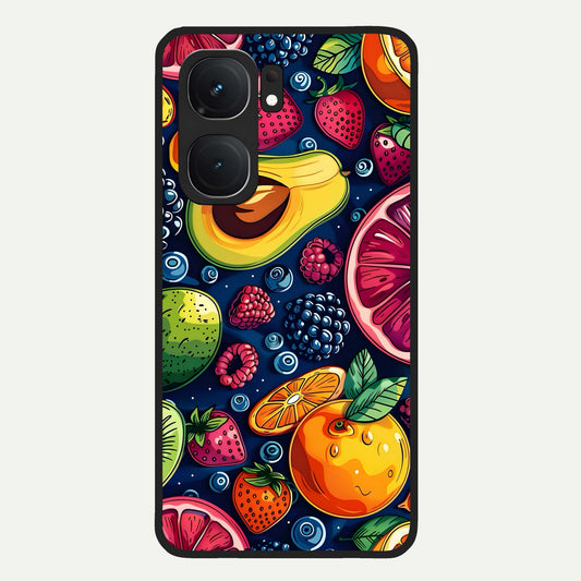  Cute Fruits Art Glass Case For iQOO Neo 9 Pro back cover – full design glossy printed glass finish